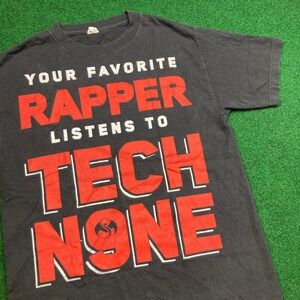 Vintage Tech N9ne Shirt Mens M Black Red Strange Music Logo Rapper Promo Y2K Tee